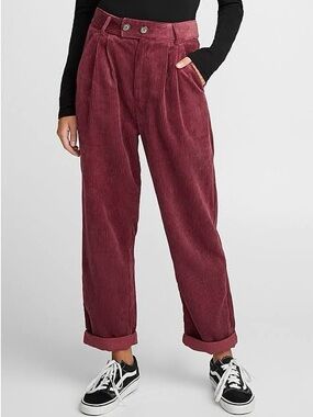 Twik Simons Burgundy High-Rise Corduroy Pleated Pants M